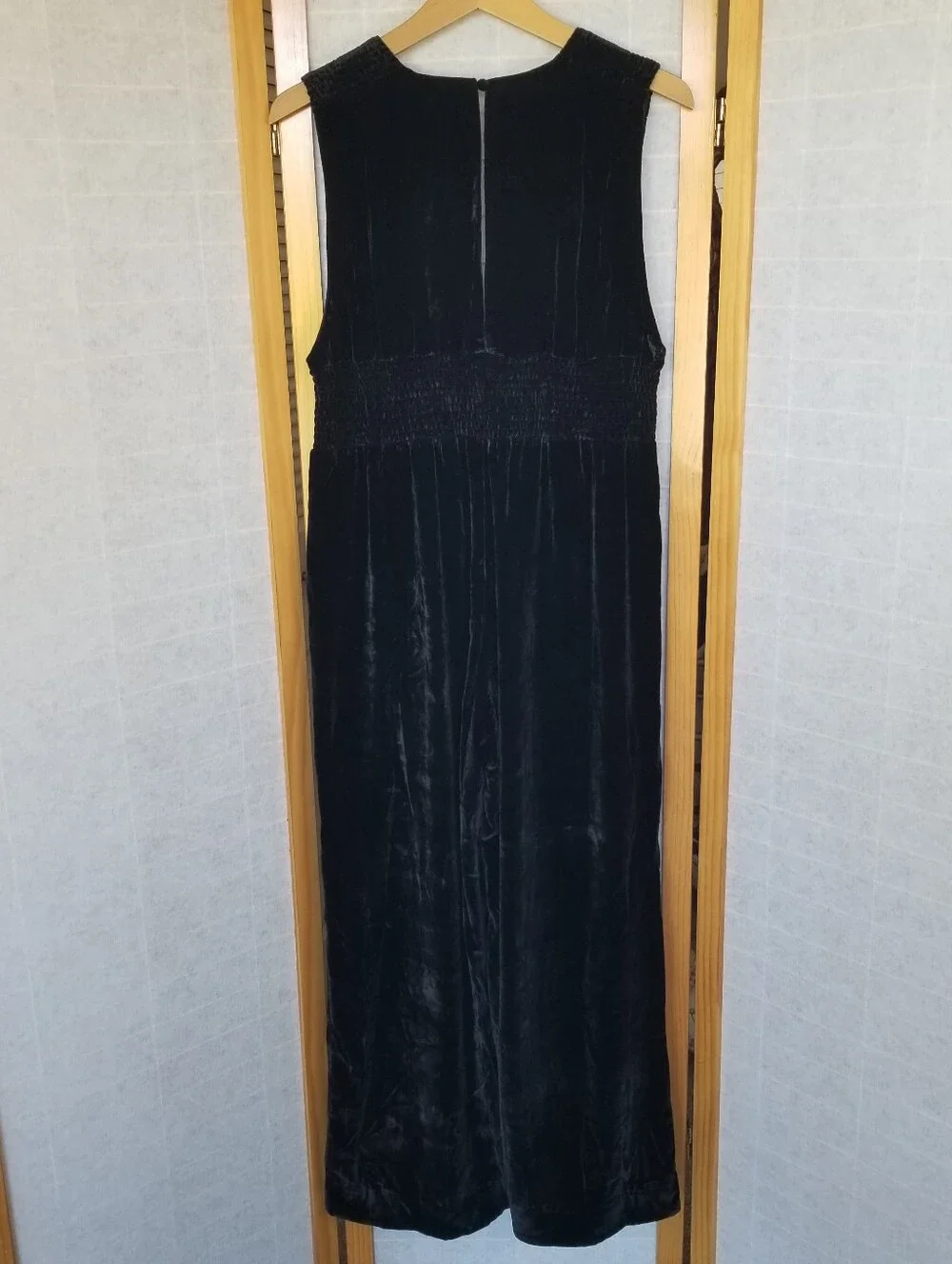Free People These Days Crushed Velvet Wide Leg Black Jumpsuit